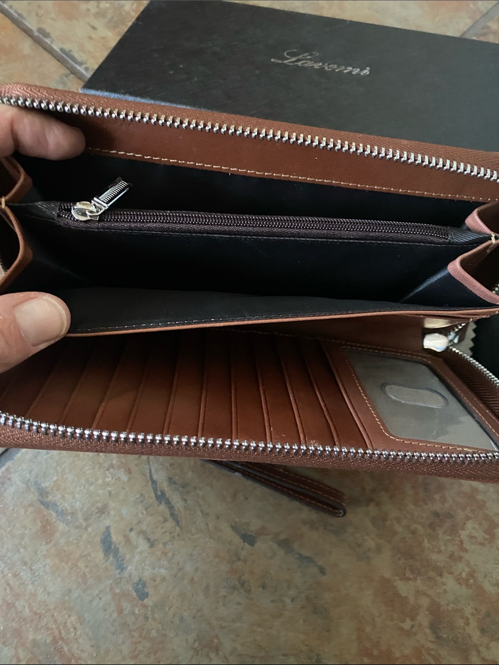 Women’s Brown Leather Zip Wallet Clutch — Wrist Strap - Picture 4 of 6